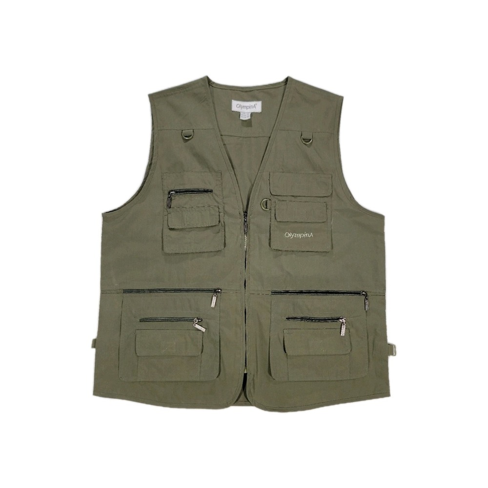 OlympinA Fishing Vest Men's Size M Green Zip Pockets Outdoors Tactical